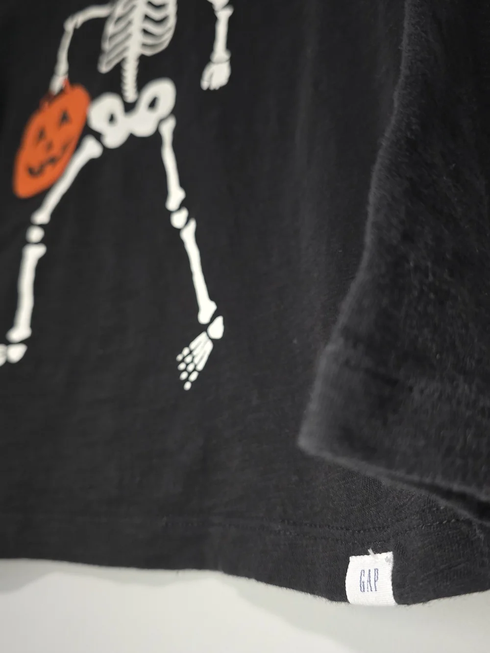 Gap Kids Black Halloween Skeleton Tee with Orange Pumpkin